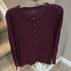 EUC LOFT Long Sleeve Burgundy/Maroon Button Blouse w/ Designs - Women’s XXL
